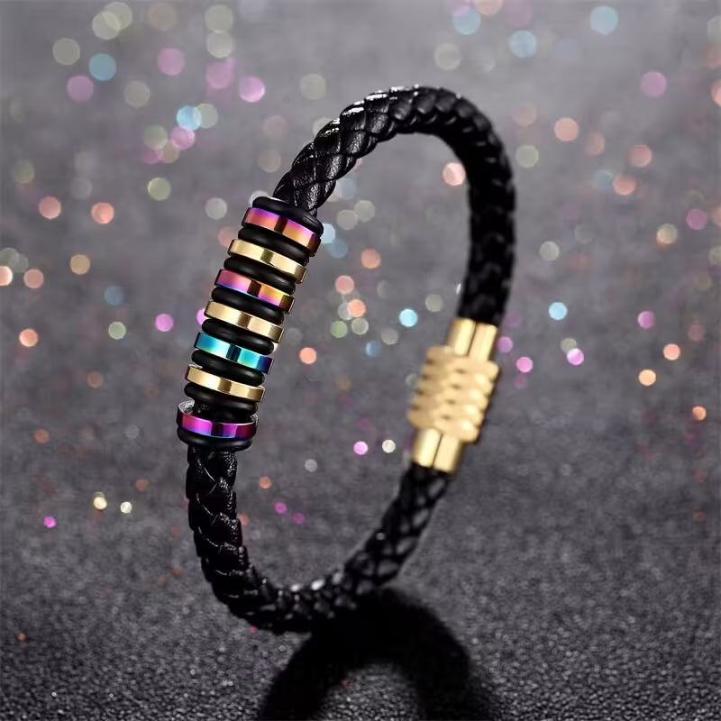 Luxury Leather Men Bracelet Trendy Handmade Stainless Steel Magnetic Buckle Leather Bracelet For Men (EGBT049)