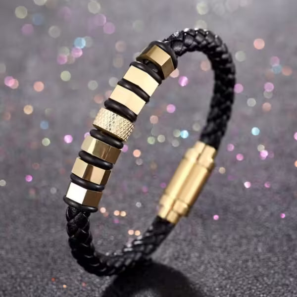 Luxury Leather Men Bracelet Trendy Handmade Stainless Steel Magnetic Buckle Leather Bracelet For Men (EGBT049)