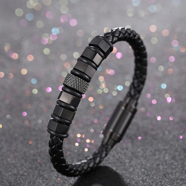 Luxury Leather Men Bracelet Trendy Handmade Stainless Steel Magnetic Buckle Leather Bracelet For Men (EGBT049)