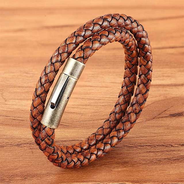 magnetic lock double layer men leather bracelet egbt058 gallery img 4