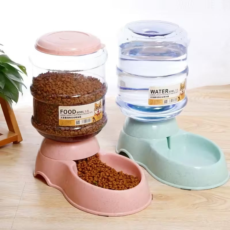 Automatic Dog Feeder with Plastic Water Bottle – Cat Bowl and Pet Water Dispenser for Convenient Feeding