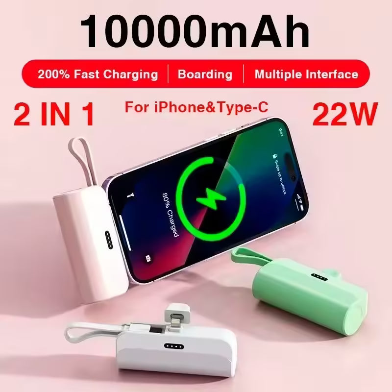 Mini batterie externe – Chargeur rapide 2 en 1 avec port USB-C pour iPhone, Samsung et Huawei