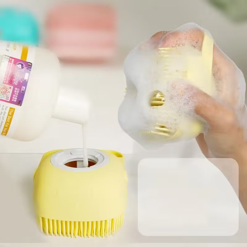 2-in-1 Silicone Pet Bath Brush for Puppies & Dogs Soft Massage Shampoo Dispenser