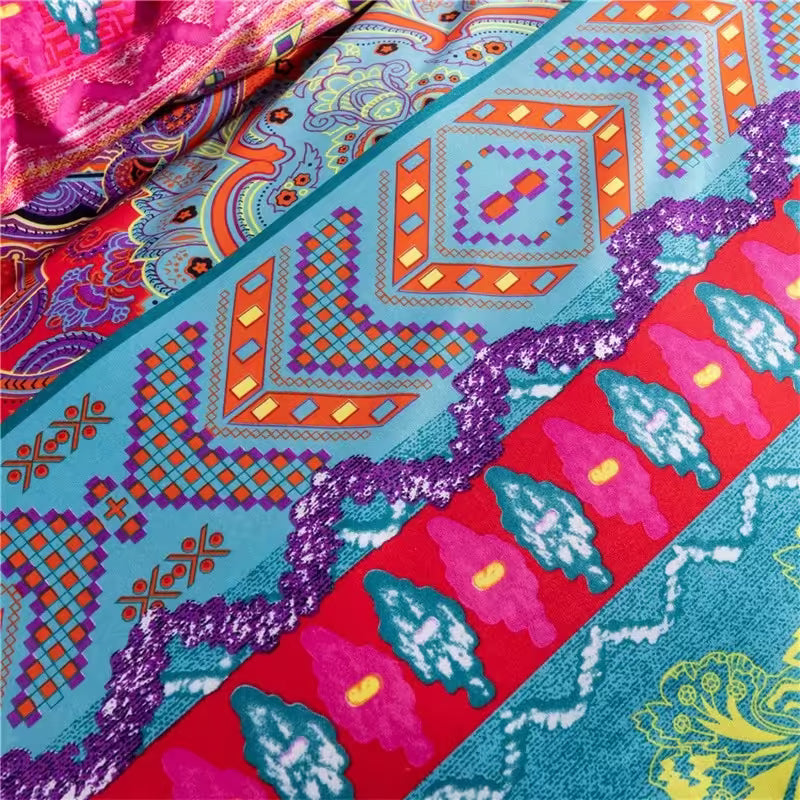 Parure de lit style bohème, format king size – Design européen élégant avec taies d'oreiller (3 pièces / ensemble)