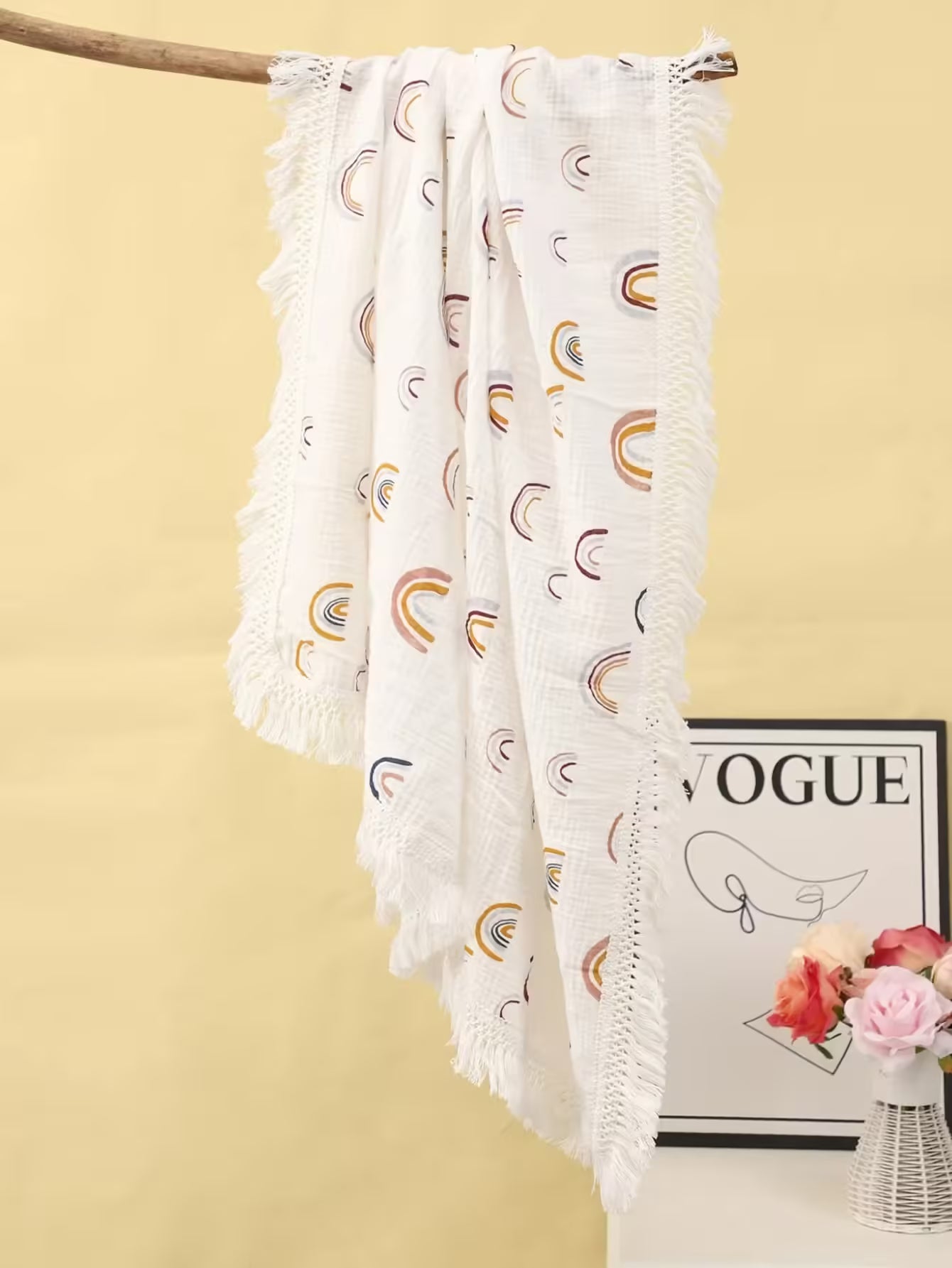 Fringed Cotton Rainbow Knit Baby Blanket Soft, Thick & Cozy Swaddle for Girls and Boys | Warm Bedding for Infants