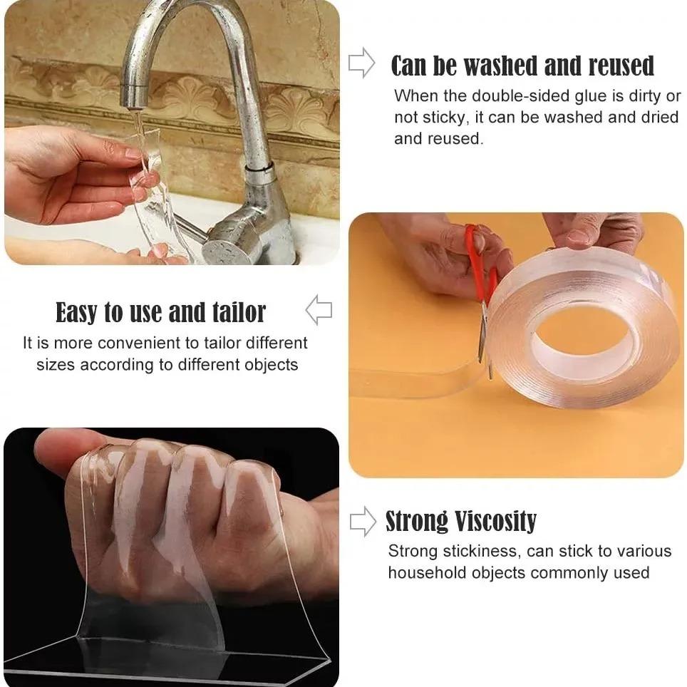 2-Meters Double Sided Transparent Tape Strong & Durable