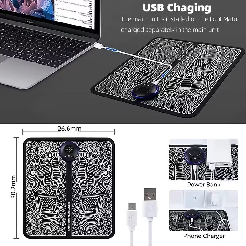 Rechargeable EMS Foot Massager Mat - Electric Foot Relaxation Pads to Relieve Sore Feet, Home Fitness Massage Tool