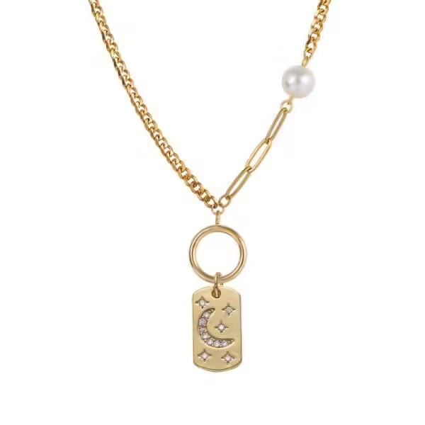 Collier pendentif lune en zircon (EGN099)