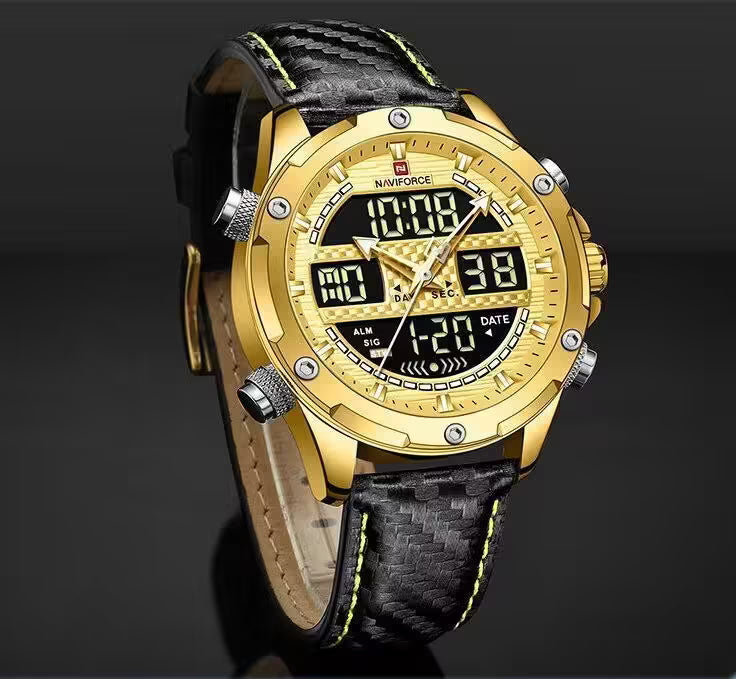 NAVIFORCE Digital x Analog Black Leather Men Watch (NF9194)