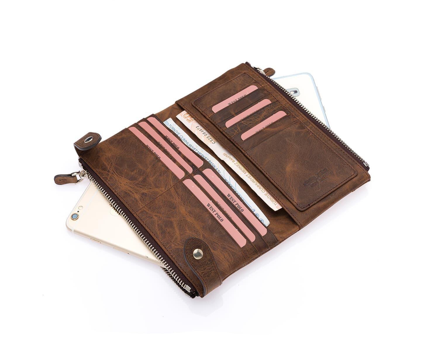 Portefeuille Westpolo Intense unisexe en cuir véritable grainé avec compartiment pour téléphone (417C)