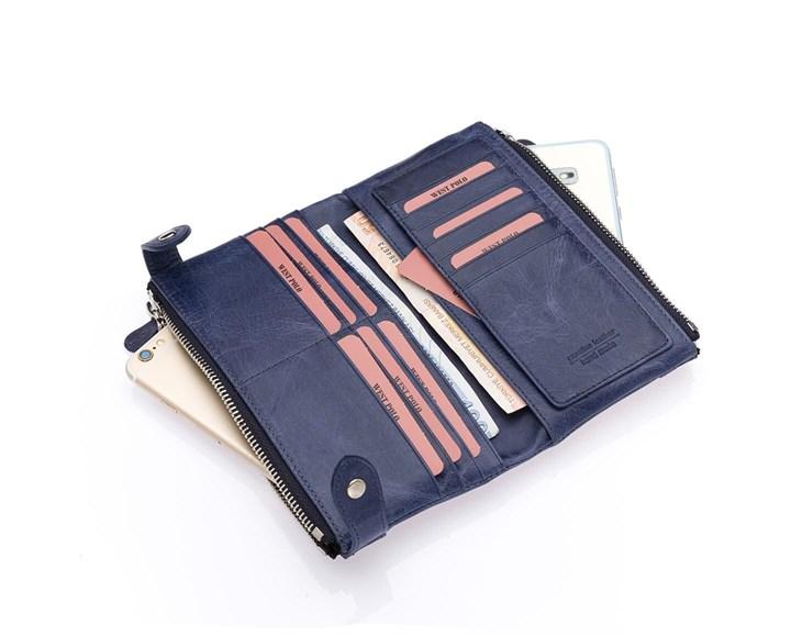 Portefeuille Westpolo Intense unisexe en cuir véritable grainé avec compartiment pour téléphone (417C)