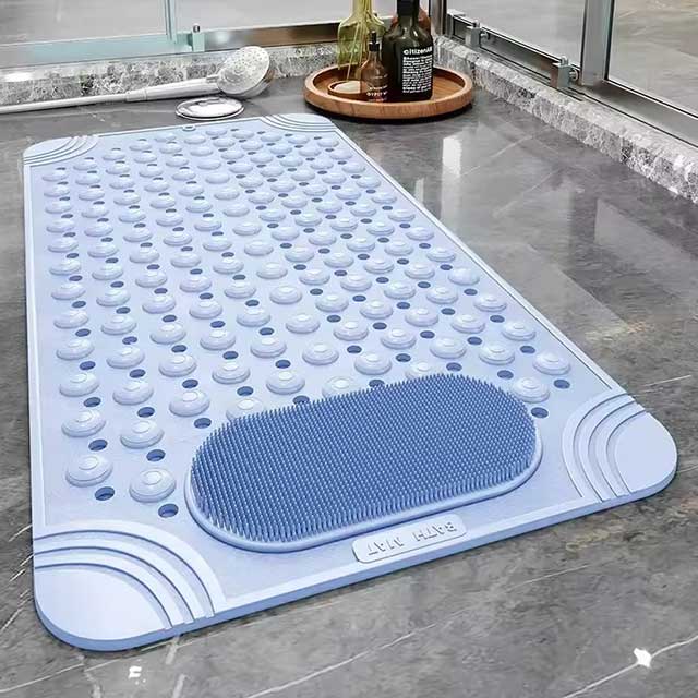 Non-Slip Suction Cups Bathroom Mat – Shower Bath Mat with Foot Massager & Silicone Suction Cup Massage Brush for Home Use