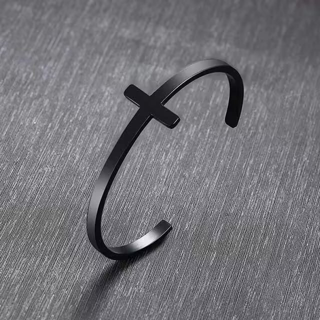 Open Cross Stainless Steel Unisex Cuff Bangle (EGBT325)