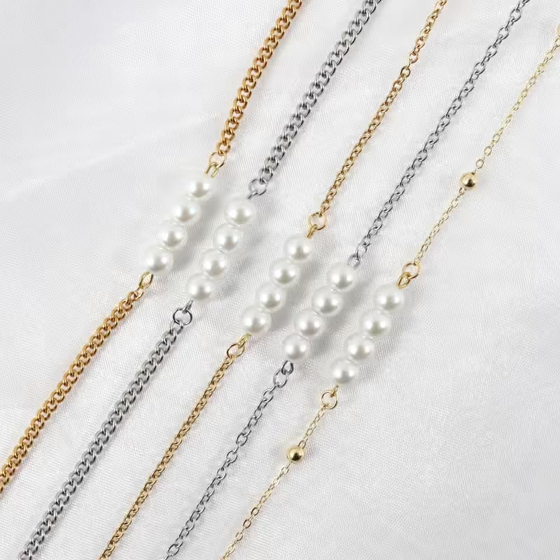 Pearl Women Handmade Stainless Steel Link Chain Necklace(EGN217)