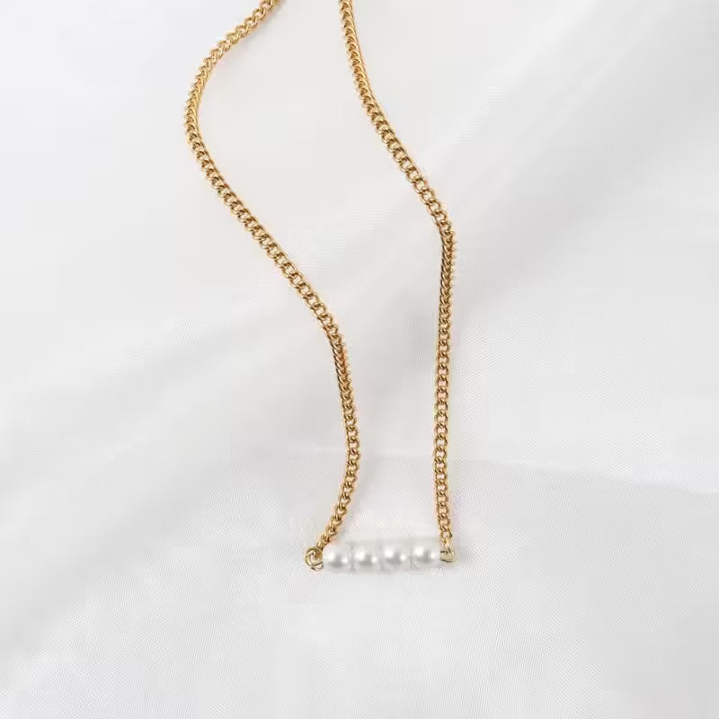 Pearl Women Handmade Stainless Steel Link Chain Necklace(EGN217)