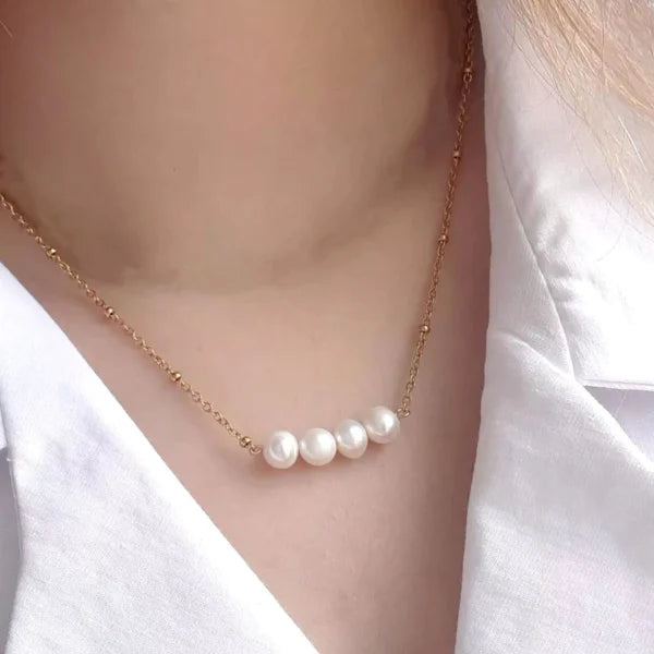 Pearl Women Handmade Stainless Steel Link Chain Necklace(EGN217)