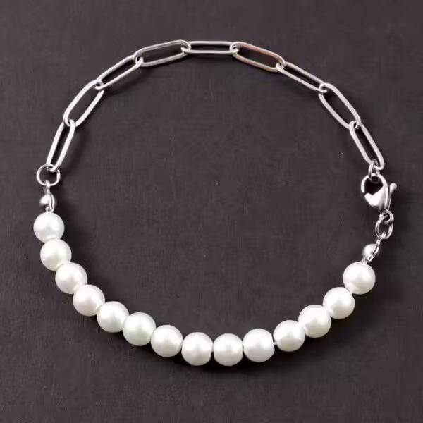 Pearl x Stainless Steel Chain Women Bracelet (EGBT378)