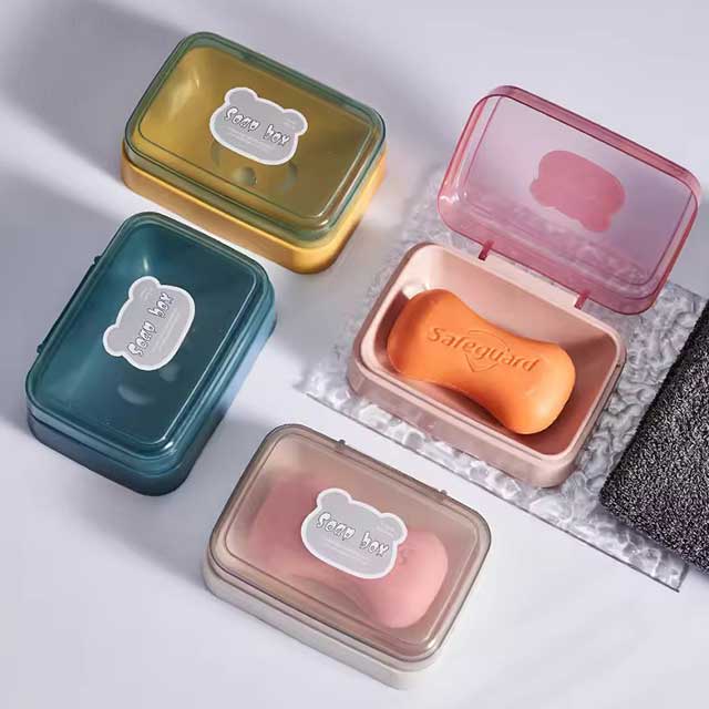 Portable Bathroom Soap Dish with Lid - Plastic Soap Box for Travel, Keeps Soap Dry, Soap Tray Storage Container