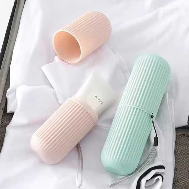 Portable Toothbrush and Toothpaste Cup Set – Vertical Stripe Design, Travel-Friendly Toothbrush Holder and Mouthwash Cup