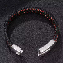 Bracelet rectangulaire en cuir noir et rouge pour homme (EGBT104)