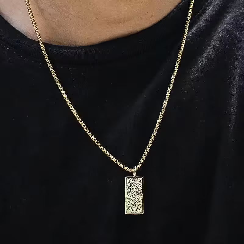 Collier classique doré avec pendentif rectangulaire (EGN216)