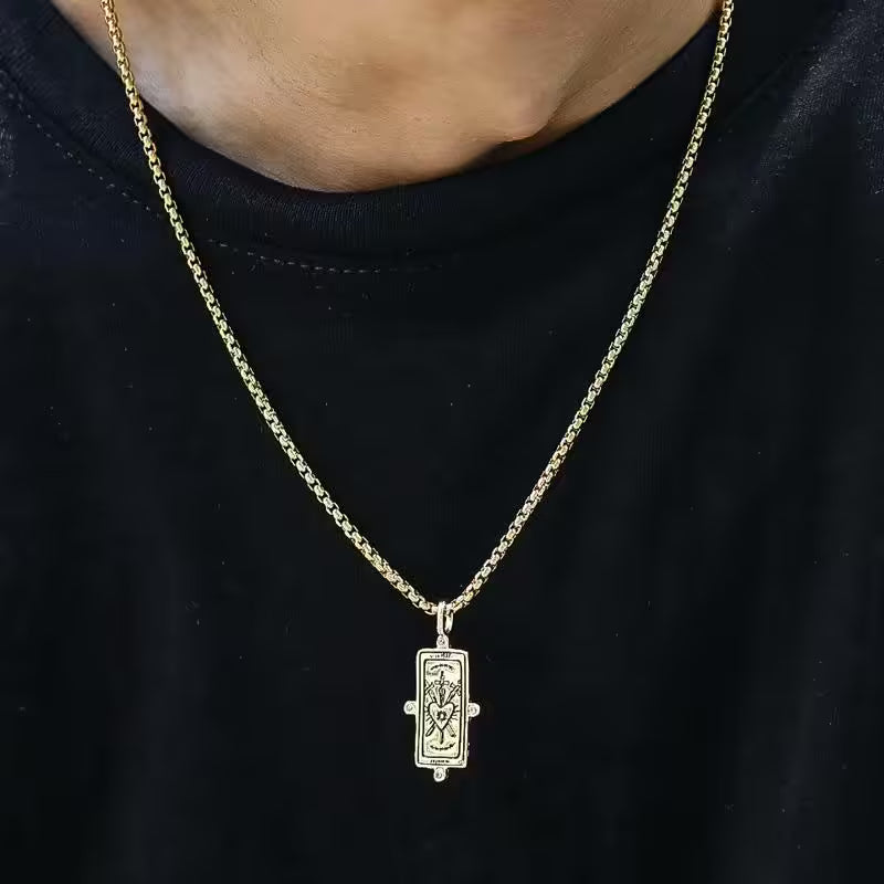 Collier classique doré avec pendentif rectangulaire (EGN218)