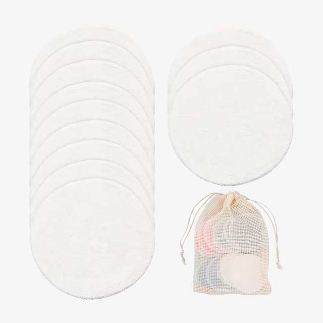 Reusable Bamboo Fiber Makeup Remover Pads - 12pcs Pack, Washable Cleansing Facial Cotton Rounds for Makeup Removal