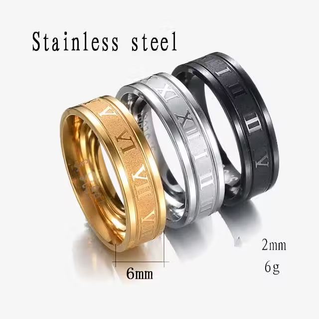 Roman Numerals Steel Ring (EGR053)