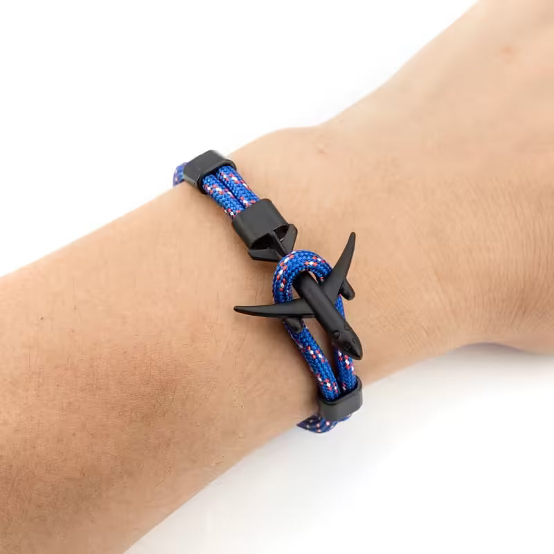 Bracelet unisexe en corde noire avec ancre d'avion (EGBT349)