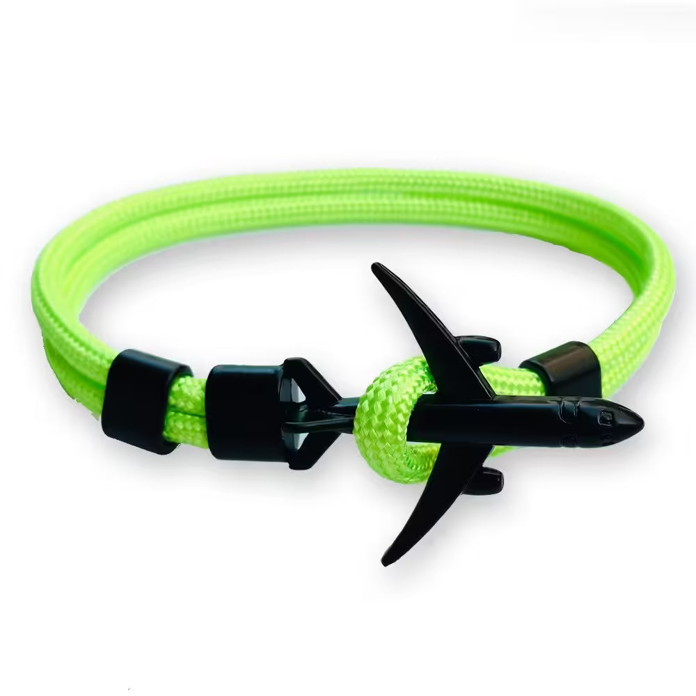 Bracelet unisexe en corde noire avec ancre d'avion (EGBT349)