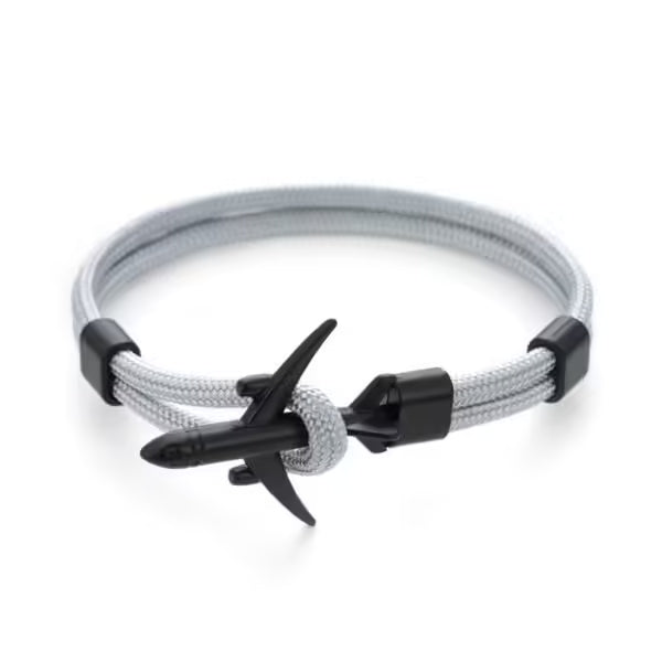 Bracelet unisexe en corde noire avec ancre d'avion (EGBT349)