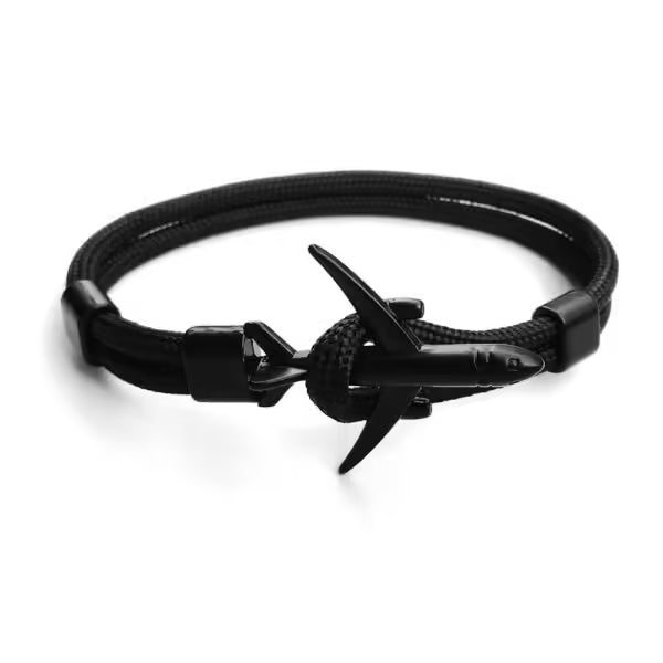 Bracelet unisexe en corde noire avec ancre d'avion (EGBT349)