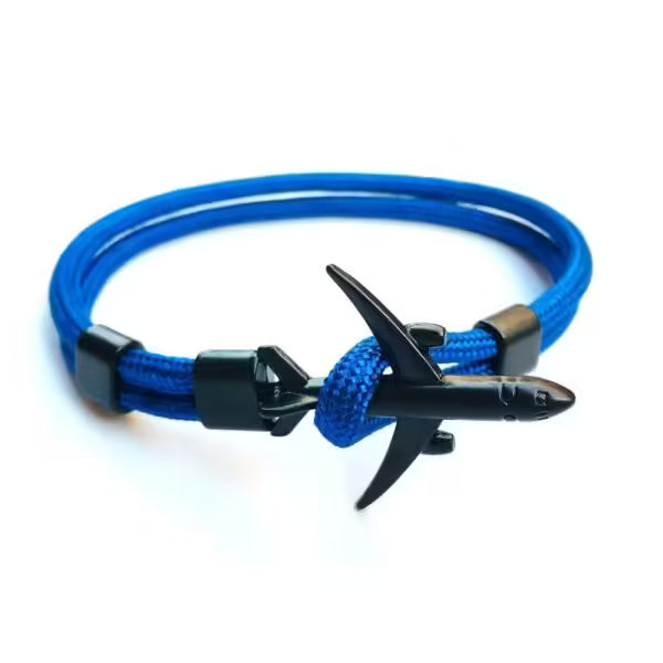 Bracelet unisexe en corde noire avec ancre d'avion (EGBT349)