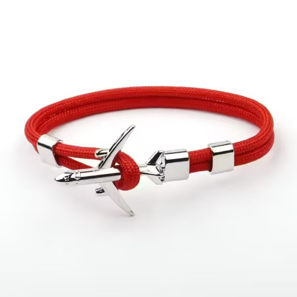 Bracelet unisexe en corde argentée avec ancre d'avion (EGBT358)