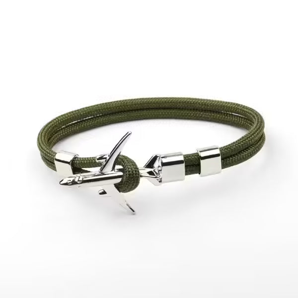 Bracelet unisexe en corde argentée avec ancre d'avion (EGBT358)