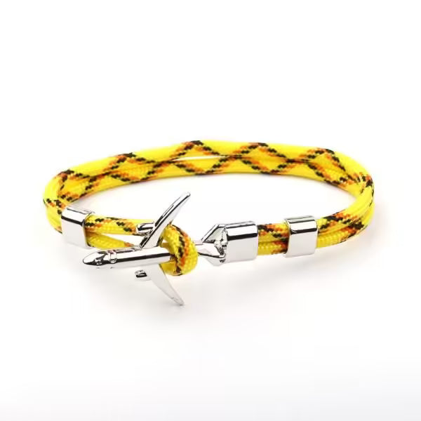 Bracelet unisexe en corde argentée avec ancre d'avion (EGBT358)
