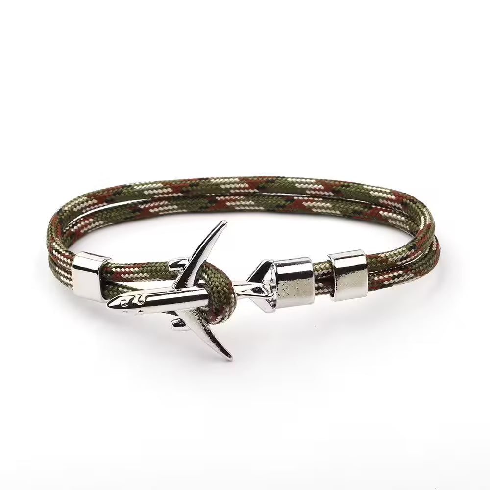 Bracelet unisexe en corde argentée avec ancre d'avion (EGBT358)