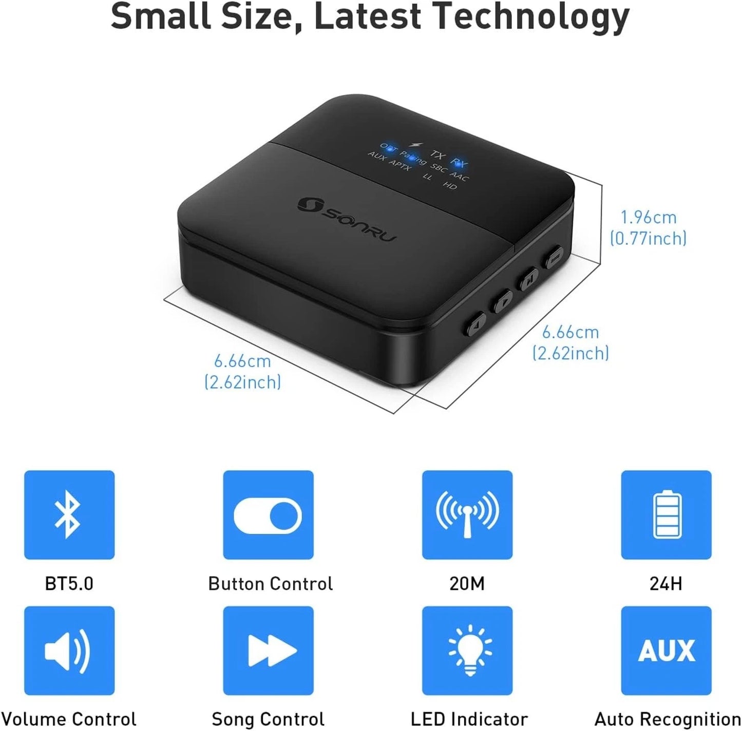 SONRU Bluetooth 5.0 Transmitter & Receiver | 2-in-1 Wireless Bluetooth Audio Adapter for TV, PC, Car, Home Stereo & Speakers