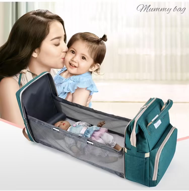 Shade Cloth Folding Bed Mommy Bag Portable Large Capacity Crib Backpack Mother and Baby Bag (EGB061)