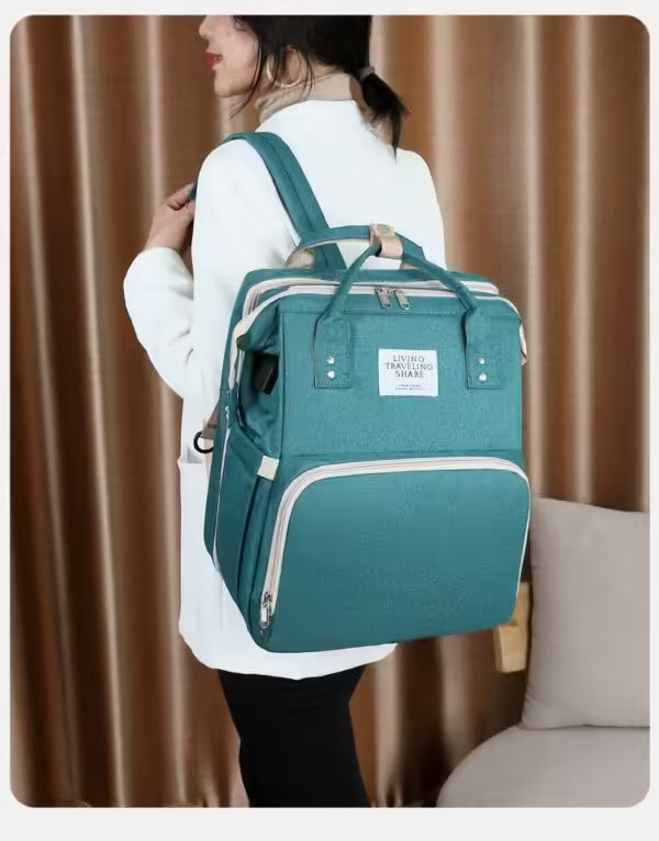 Shade Cloth Folding Bed Mommy Bag Portable Large Capacity Crib Backpack Mother and Baby Bag (EGB061)