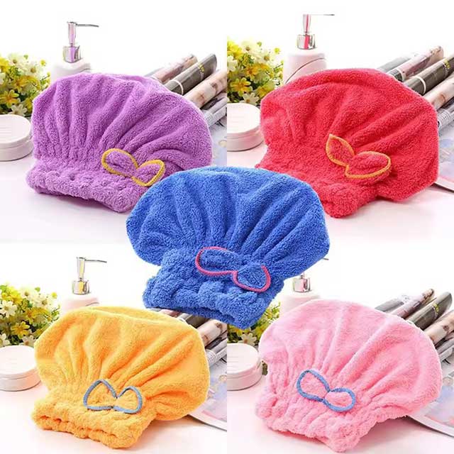 Shower Cap for Women – Microfibre Quick Drying Bath Spa Hat with Bowknot Wrap Towel, Perfect for Room Accessories