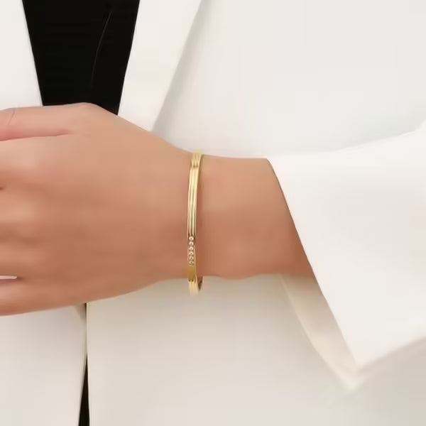 Simple Pave Zircon Stainless Steel Unisex Bangle (EGBT356)