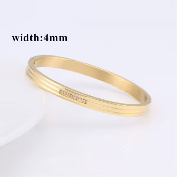 Simple Pave Zircon Stainless Steel Unisex Bangle (EGBT356)