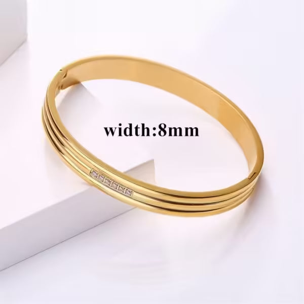 Simple Pave Zircon Stainless Steel Unisex Bangle (EGBT356)