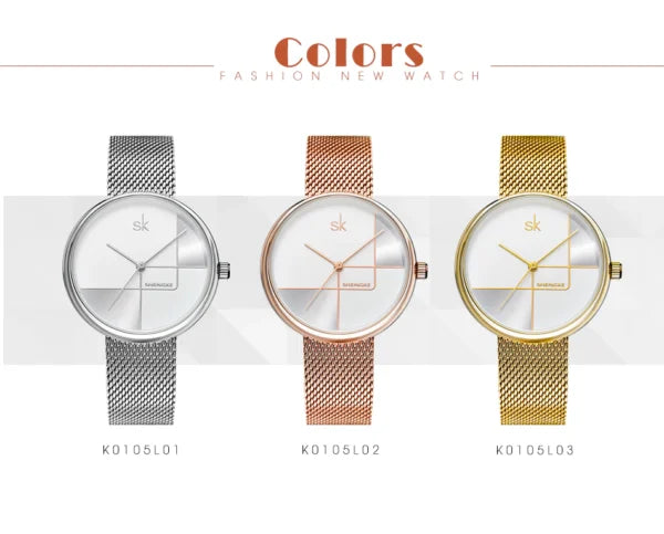 ساعة SK Mesh المصنوعة من الفولاذ المقاوم للصدأ للنساء (K0105)
