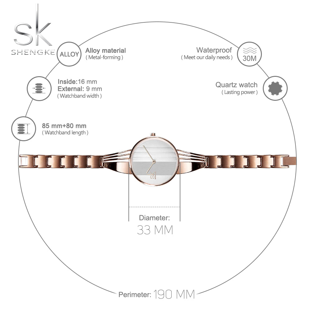 ساعة SK النسائية المصنوعة من الفولاذ المقاوم للصدأ (K0062)