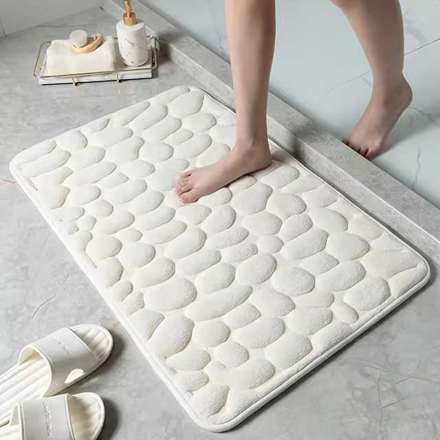 Non-Slip Cobblestone Embossed Memory Foam Bath Mat Rug for Bathroom, Shower Room, Wash Basin & Bathtub – Soft Floor Doormat