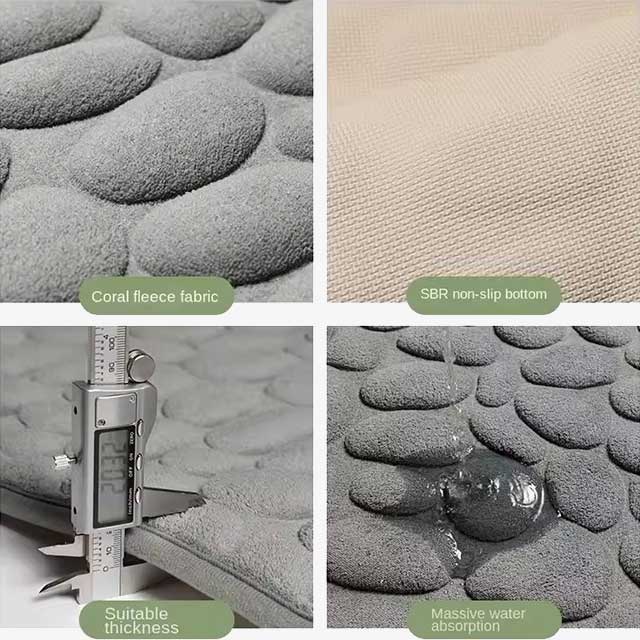 Non-Slip Cobblestone Embossed Memory Foam Bath Mat Rug for Bathroom, Shower Room, Wash Basin & Bathtub – Soft Floor Doormat