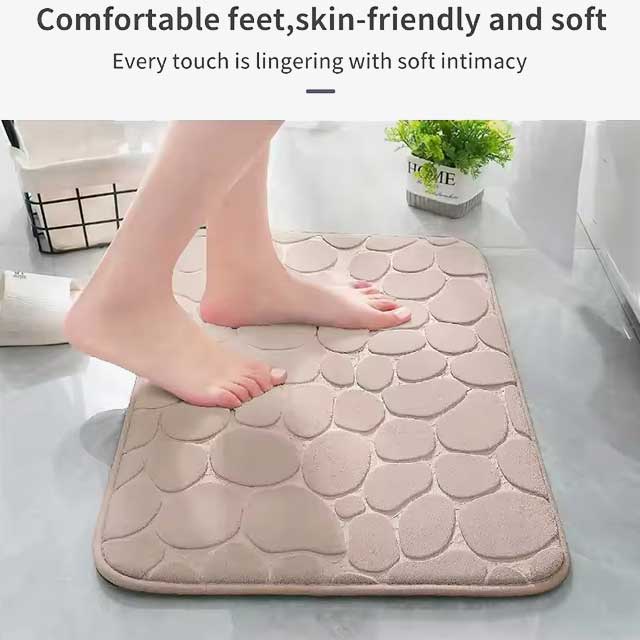Non-Slip Cobblestone Embossed Memory Foam Bath Mat Rug for Bathroom, Shower Room, Wash Basin & Bathtub – Soft Floor Doormat