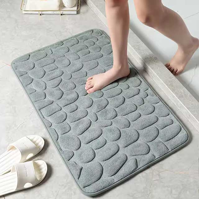 Non-Slip Cobblestone Embossed Memory Foam Bath Mat Rug for Bathroom, Shower Room, Wash Basin & Bathtub – Soft Floor Doormat